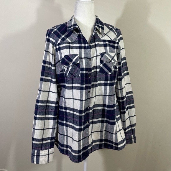 Falls Creek sz lg shirt button down in blue and white plaid - Picture 5 of 14